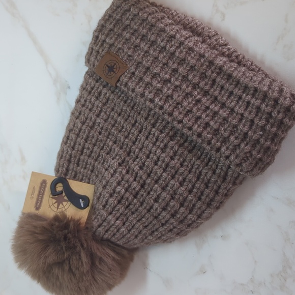 Women's Brown Knit Pom-Pom Beanie - Picture 3 of 3